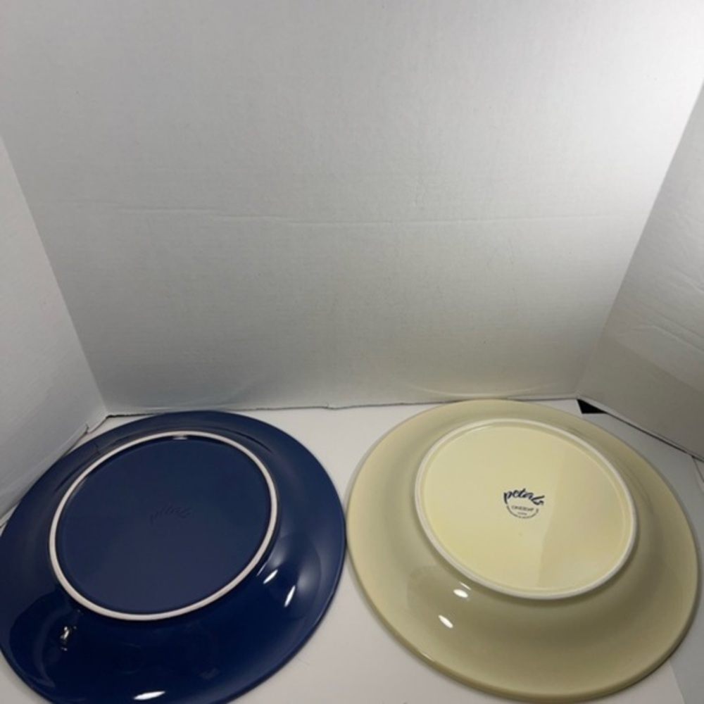2 beautiful large Oneida serving plates blue and off white